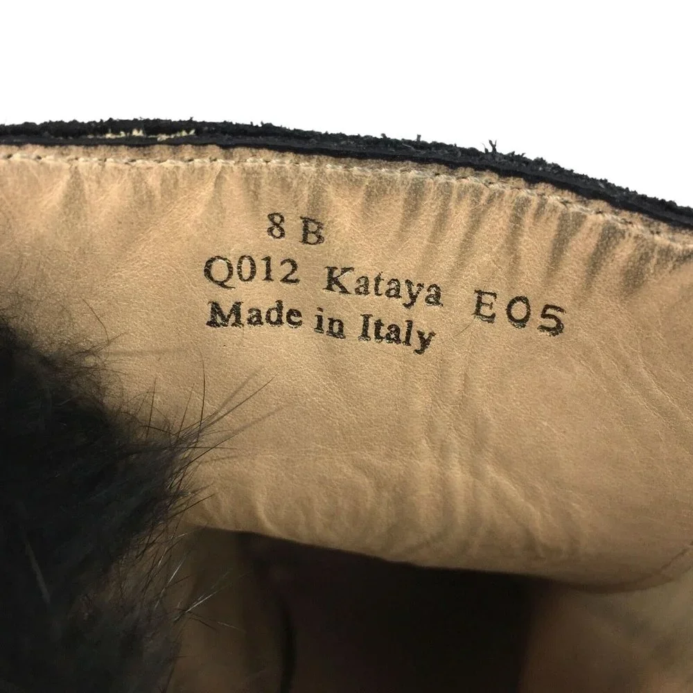 COACH Kataya Black Suede Rabbit Fur Trim Lace Up‎ Wedge Booties